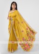 Mustard Yellow Silk Saree With Pearl And Cut Dana Work Border